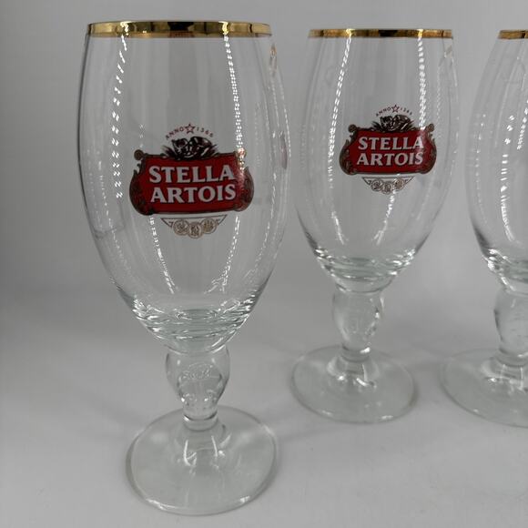 Set of 4 Stella Artois 40CL Gold Rimmed Beer Glasses Chalices Barware Lager Ale - Picture 2 of 16